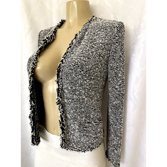 IRO Azure Tweed Boucle Open Jacket Blazer Black White Frayed Fringe Size… - Picture 4 of 8